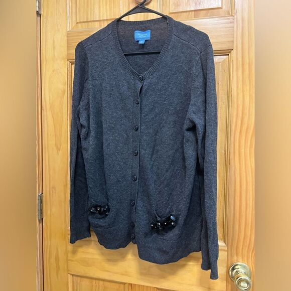 Simply Vera size XL charcoal floral and rhinestone embellished cardigan - Picture 1 of 9